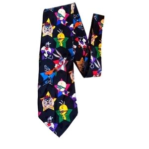 Vintage 90's Necktie Looney Tunes Mania Bugs Bunny Eyeglasses Cartoon Si…